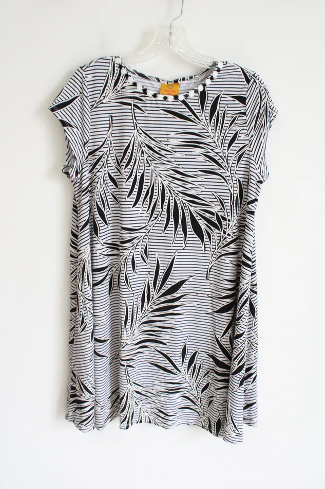 Ruby Rd Rings Ruby Rd Black White Floral Striped Dress L Petite