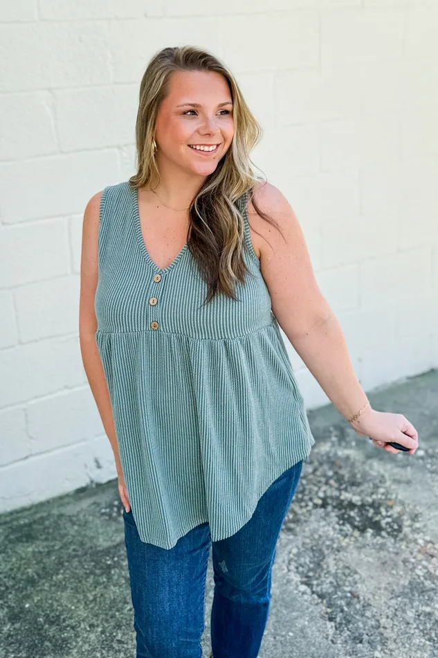 Same Road Home Button Tank Top Olive Vintage Heimish Earrings