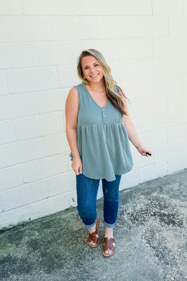 Same Road Home Button Tank Top Olive Vintage Heimish Earrings