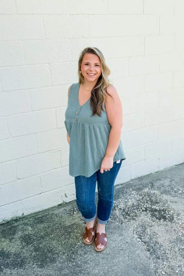 Same Road Home Button Tank Top Olive Vintage Heimish Earrings