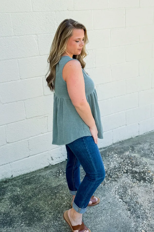 Same Road Home Button Tank Top Olive Vintage Heimish Earrings