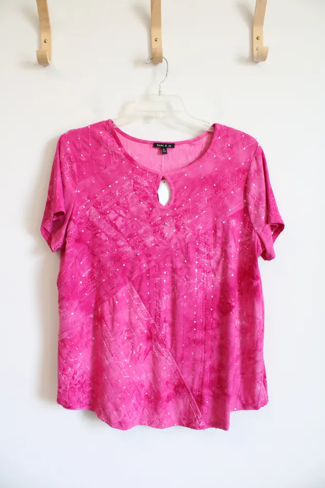 Sami Jo Earrings NEW Sami Jo Pink Sequined Short Sleeve Top XL