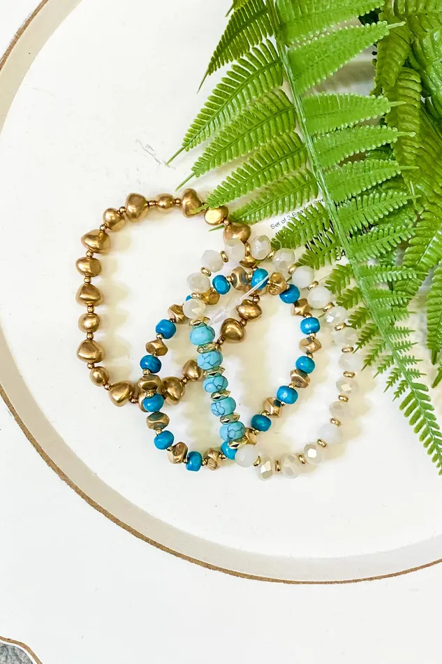Set of 3 Beaded Stretch with Natural Stones Turquoise Judson Necklaces