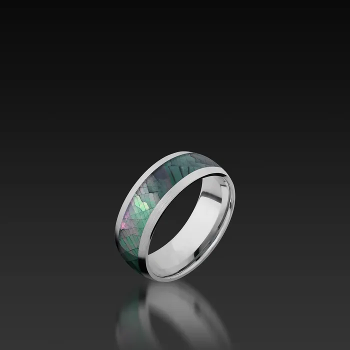 Shop John Atencio Cobalt Chrome Domed Band with Black Mother of Pearl Inlay Rings Shop John Atencio Cobalt Chrome Domed Band with Black Mother of Pearl Inlay Rings