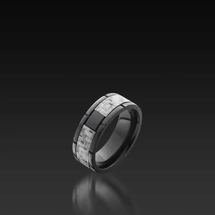 Shop John Atencio Rings Black Zirconium Wide Band with Carbon Fiber
