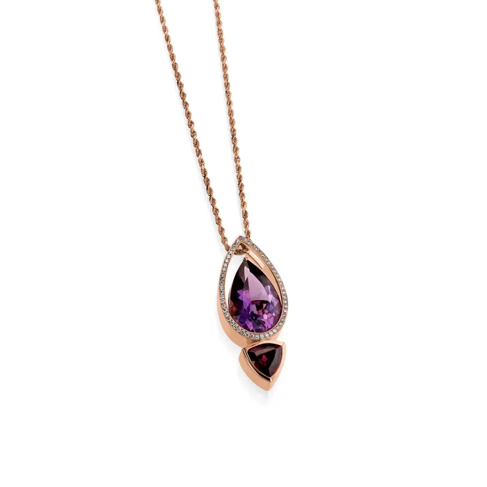 Signature Amethyst Rhodolite Garnet and Diamond Pendant Necklace John Atencio Necklaces Signature Amethyst Rhodolite Garnet and Diamond Pendant Necklace John Atencio Necklaces