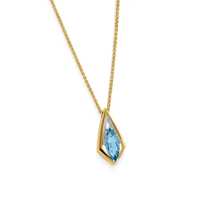 Signature Marquise Aquamarine and Diamond Pendant Necklace John Atencio Necklaces