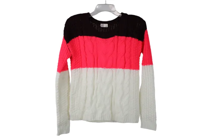 SO Necklaces SO Cable Knit Color Blocked Sweater S