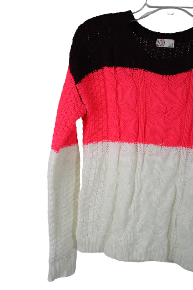SO Necklaces SO Cable Knit Color Blocked Sweater S