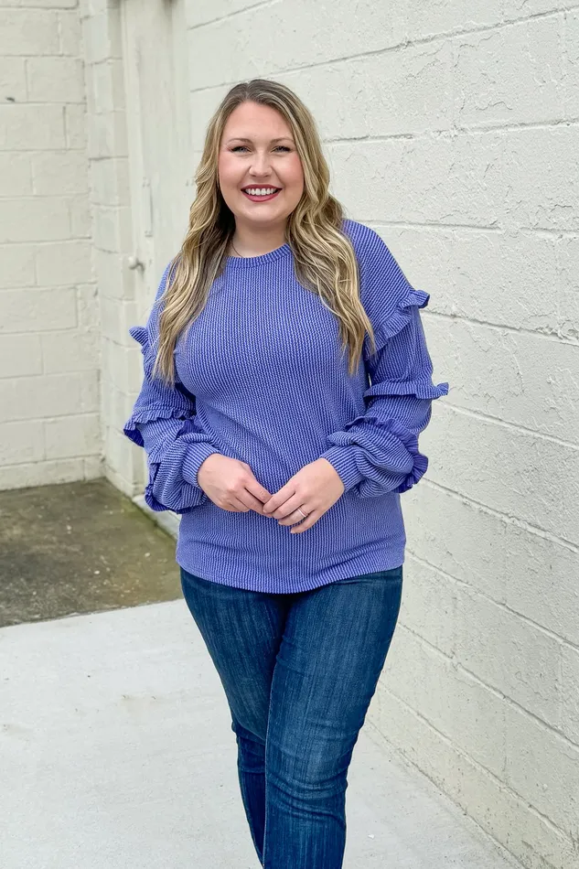 Something Like That Ruffle Sleeve Top Purple Heimish Earrings