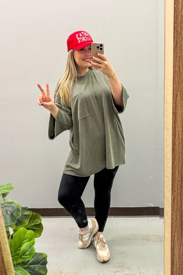 Stylive Earrings Marcy Oversized Ribbed Tunic Top Olive