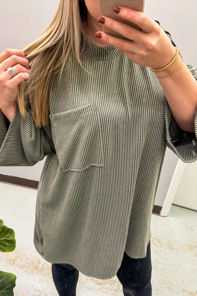 Stylive Earrings Marcy Oversized Ribbed Tunic Top Olive