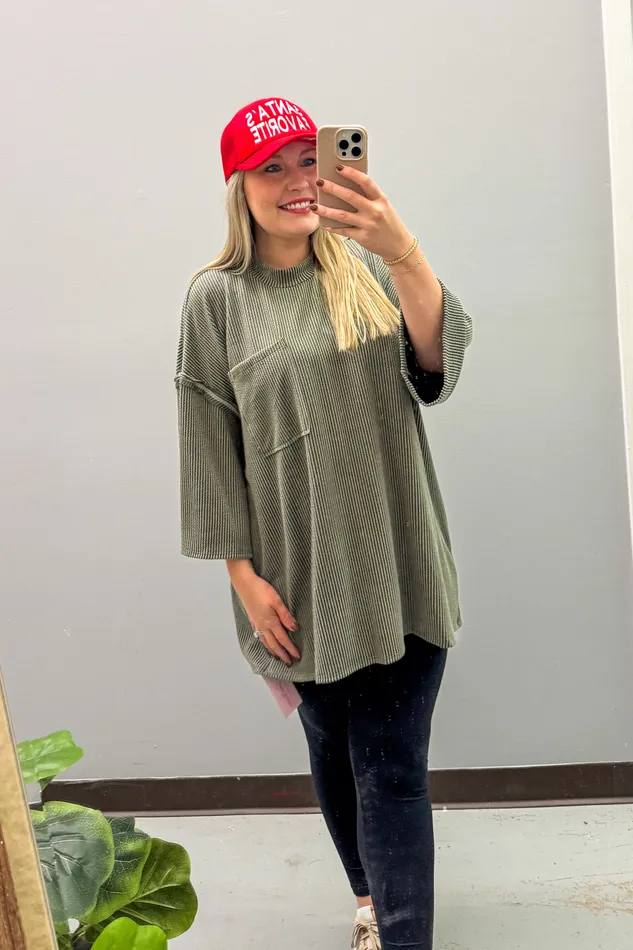 Stylive Earrings Marcy Oversized Ribbed Tunic Top Olive