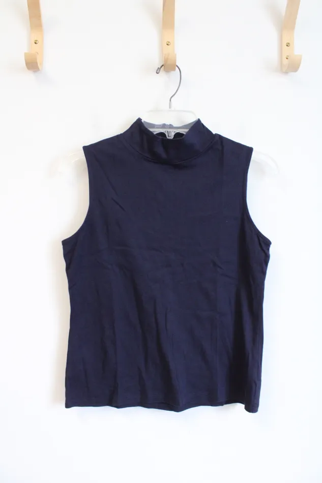 Talbots Navy Cotton Mock Neck Sleeveless Top S Petite Talbots Earrings