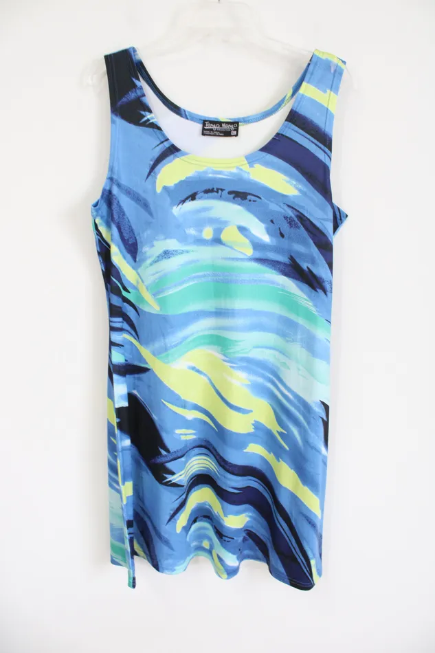Tango Mango Rings Tango Mango Vintage Blue Paint Patterned Dress XL