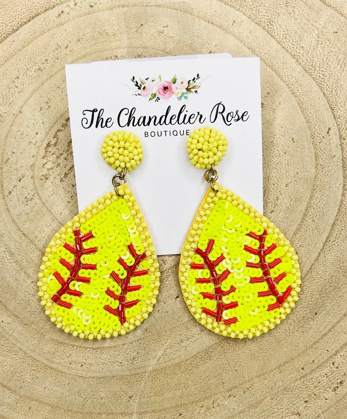 The Chandelier Rose Boutique Earrings SOFTBALL TEARDROP EARRINGS