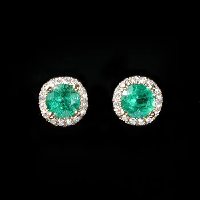 The Gem House Earrings 14K Yellow Gold 061 CTW Emerald and Diamond Stud Earrings The Gem House Earrings 14K Yellow Gold 061 CTW Emerald and Diamond Stud Earrings