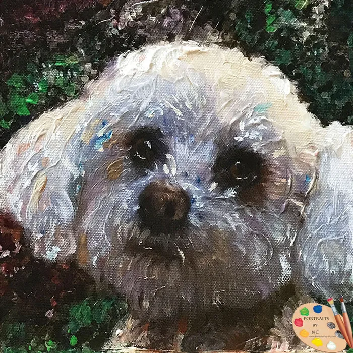 Toy Poodle Dog Portrait in Oil Portraits by NC Earrings