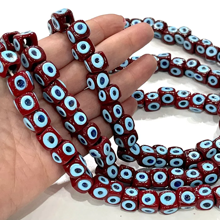 Traditional Turkish Artisan Handmade Cube Four Sided Evil Eye Glass Beads Large Hole Glass Beads 5 Beads in a pack Peppy Beads Necklaces Traditional Turkish Artisan Handmade Cube Four Sided Evil Eye Glass Beads Large Hole Glass Beads 5 Beads in a pack Peppy Beads Necklaces