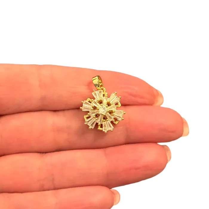 Twist Flower Waterproof 24Kt Gold Plated Stainless Steel CZ Pendant With Attached Bail Peppy Beads Necklaces Twist Flower Waterproof 24Kt Gold Plated Stainless Steel CZ Pendant With Attached Bail Peppy Beads Necklaces