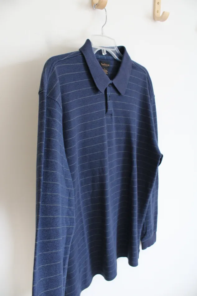 Van Heusen Rings Van Heusen Blue Striped Collared Henley Shirt L