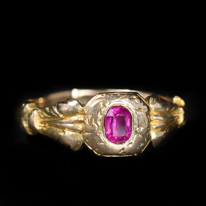 Victorian 18K Yellow Gold 025 Carat Ruby Ring Primative Gemstone Rings