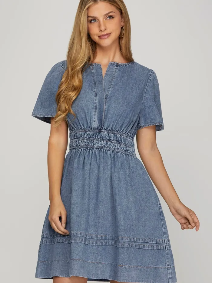 Vintage Charm PL Earrings Jenn Washed Denim Dress