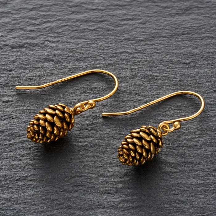 Vintage Gold Pine Cone Earrings with French Hooks Chadds Ford Jewelry Earrings