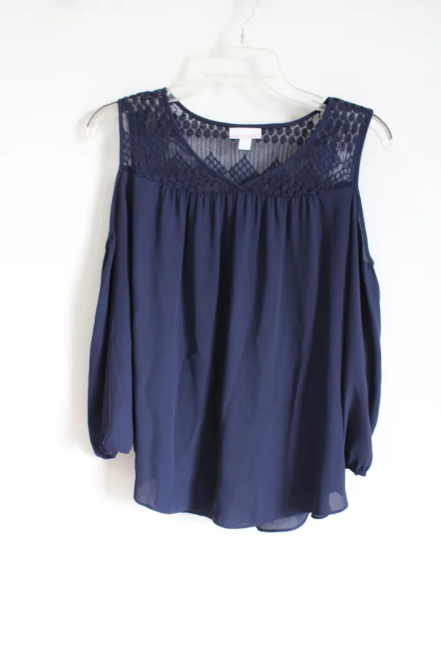 Westport Denim Rings Westport Dark Navy Blue Chiffon Cold Shoulder Blouse L Petite Westport Denim Rings Westport Dark Navy Blue Chiffon Cold Shoulder Blouse L Petite