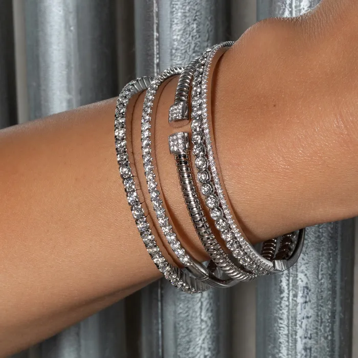 White Gold and Diamond Bezel Set Stretch Tennis Bracelet 400cts RACHEL LYNN CHICAGO Bracelets
