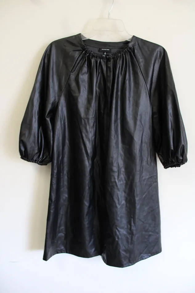 Who What Wear Black Faux Leather Puff Sleeve Dress S Who What Wear Rings