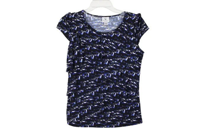 Worthington Black Blue Ruffle Top SM Petite Worthington Rings