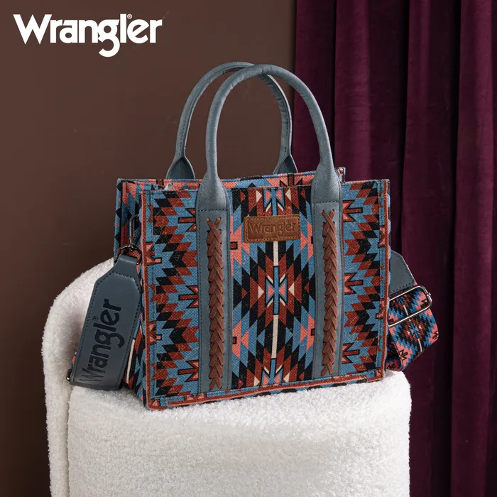 Wrangler Southwestern Pattern Dual Sided Print ToteCrossbody NAVY MONTANA WEST Earrings