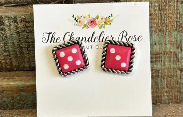 YKT Earrings WESTERN FUCHSIA DICE POST STUD EARRINGS