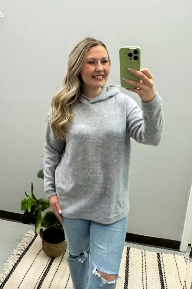 Zenana Earrings Amber Pullover Hoodie Top Heather Grey