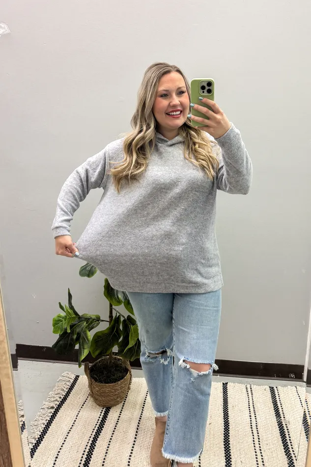 Zenana Earrings Amber Pullover Hoodie Top Heather Grey