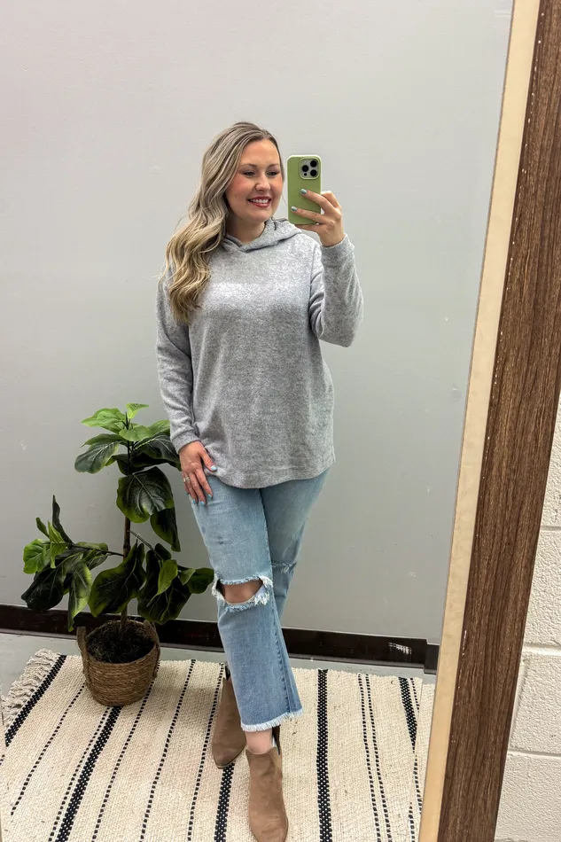 Zenana Earrings Amber Pullover Hoodie Top Heather Grey