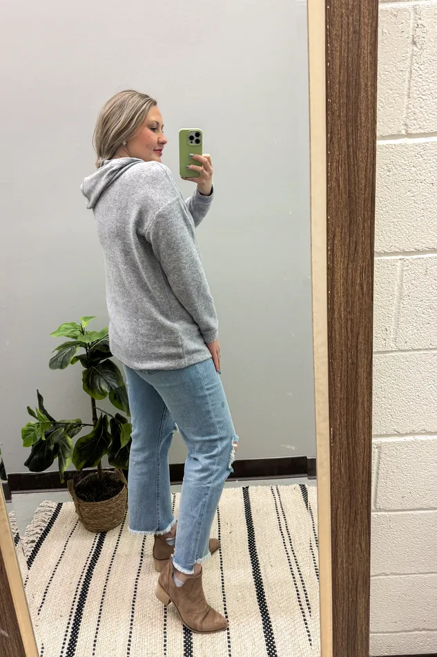 Zenana Earrings Amber Pullover Hoodie Top Heather Grey