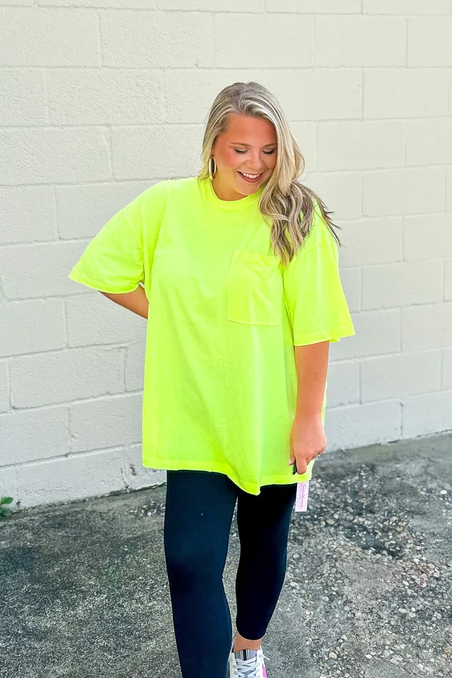 Zenana Earrings Emma Oversized Boyfriend Top Neon Lime
