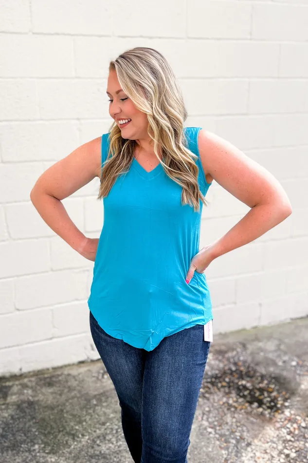 Zenana Rings DEAL Terri VNeck Tank Top Ice Blue